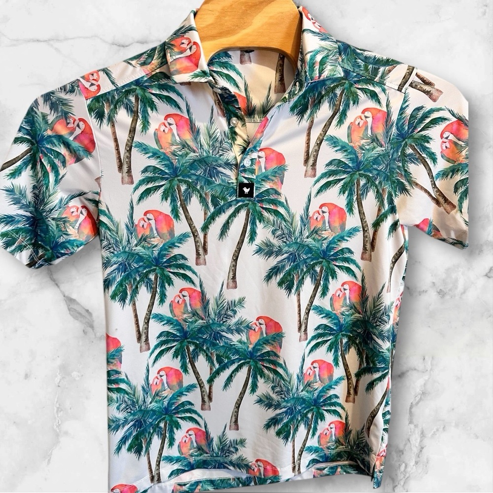 Bad Birdie‎ Men's White Floral Bird Polo Shenandoah Country Club Small